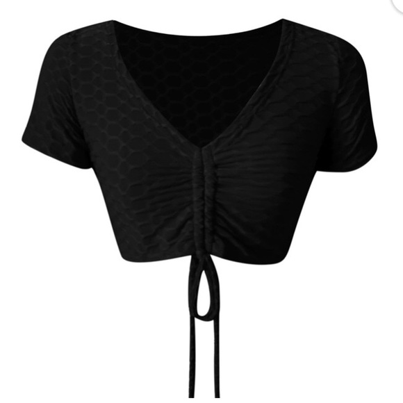 SET Honeycomb Textured High waist Scrunch Butt leggings & Drawstring Crop Top - Picture 7 of 9